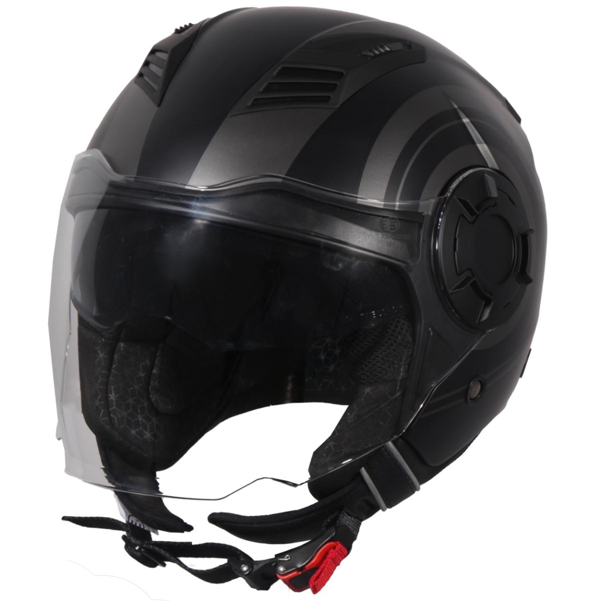 Jethelm Vito Isola matt schwarz/titanium, Vito Helme, billige/günstige Vespa Helme, Vespa Helm, Motorradhelm günstig, Helm ECE 22-06, Motorradhelme mit Visier, Vespa Helme mit Sonnenvisier, Rollerhelme günstig mit zwei Visieren