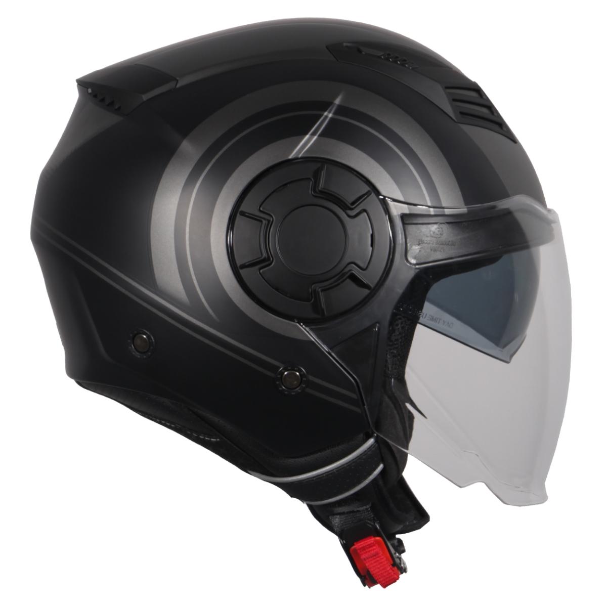 Jethelm Vito Isola matt schwarz/titanium, Vito Helme, billige/günstige Vespa Helme, Vespa Helm, Motorradhelm günstig, Helm ECE 22-06, Motorradhelme mit Visier, Vespa Helme mit Sonnenvisier, Rollerhelme günstig mit zwei Visieren