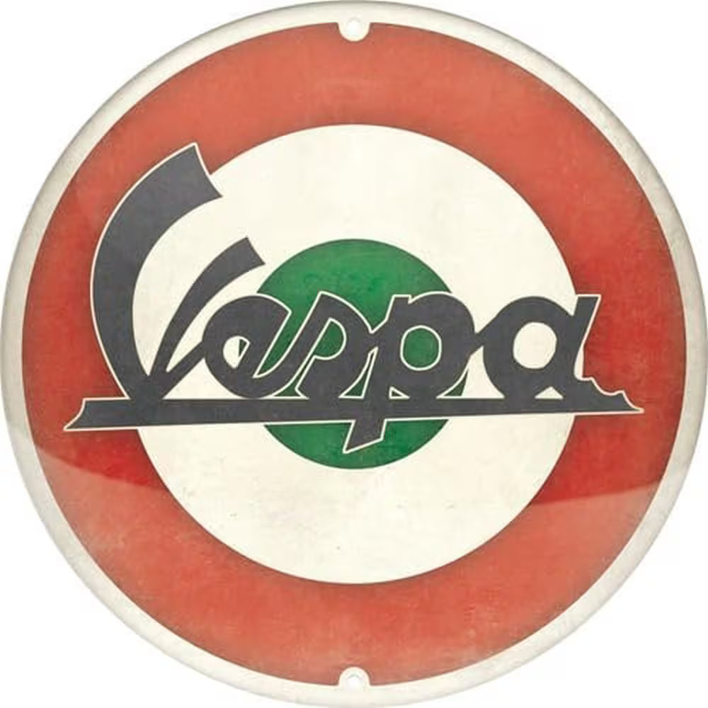 Blechschild rund Ø 35cm »Vespa - Logo Italian, Vespan Blechschild, Vespa Zubehör, Vespa Merchandise, Vespa Merchandising, Vespa Zubehör, Vespa Geschenke, Vespa Fanartikel, Vespa Geschenkideen, Vespa Blech Artikel, Vespa Accessoires, Vespa Design, Vespa hausgestaltung