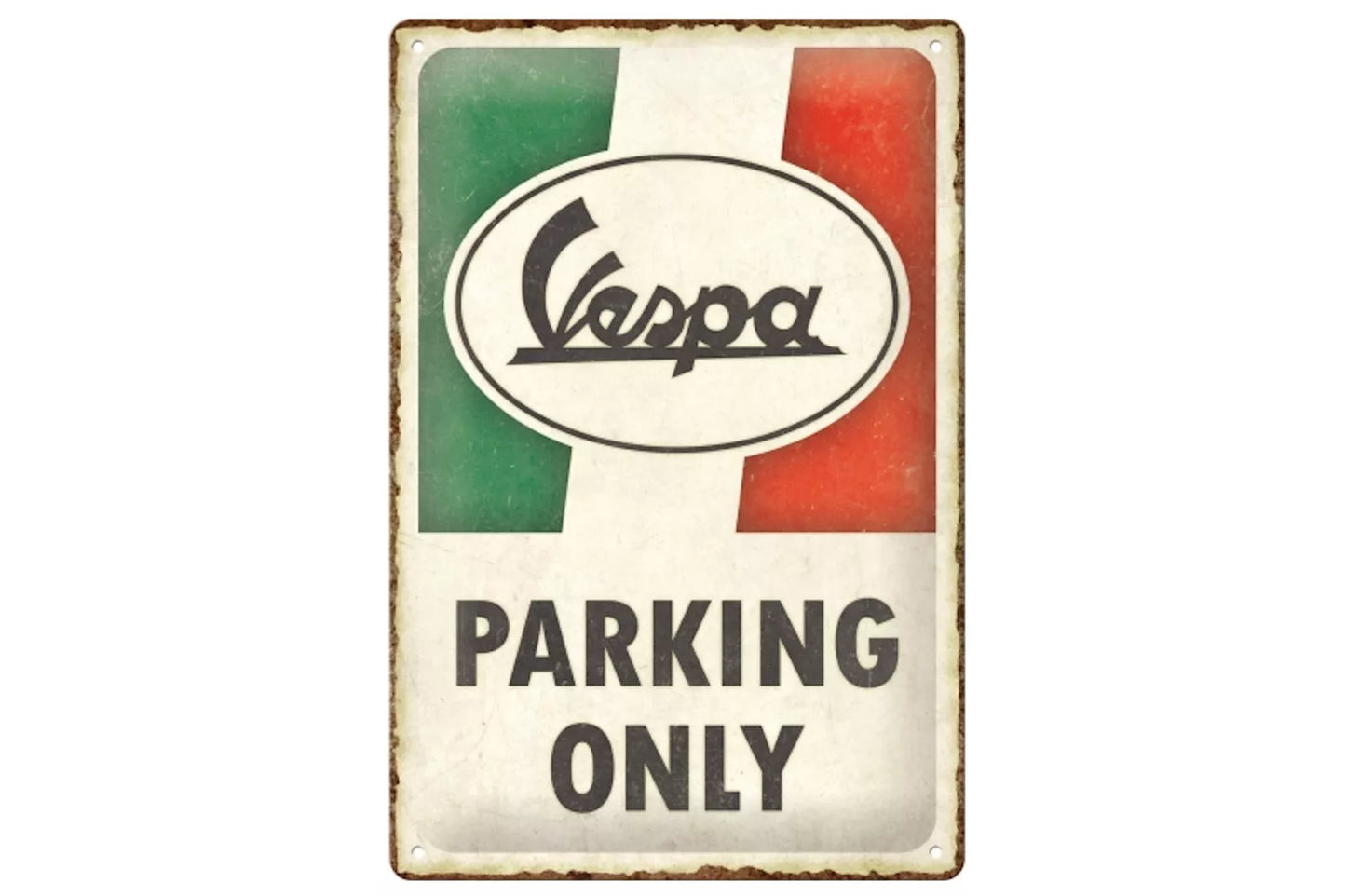 Parking Only Italian, Metallschild, Vespa, Metallschild Vespa, vespa Merchandising, Merchandising Vespa, Vespa zubehör, Vespa Accessoires, Vespa Geschenke, Vespa Geschenkideen, Vespa Metallschild