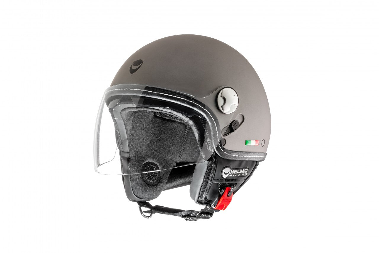 Helmo Milano Demi Jet, Eos, anthrazit, matt für Vespa, Helmo Milano Helm mit Visier, mit 2 Visieren, günstig,Helmo Milano Helme mit langem Visier, Helmo Milano Helme, EOS Vespa Helme, schlichte Vespa Helme mit langem klaren Visier