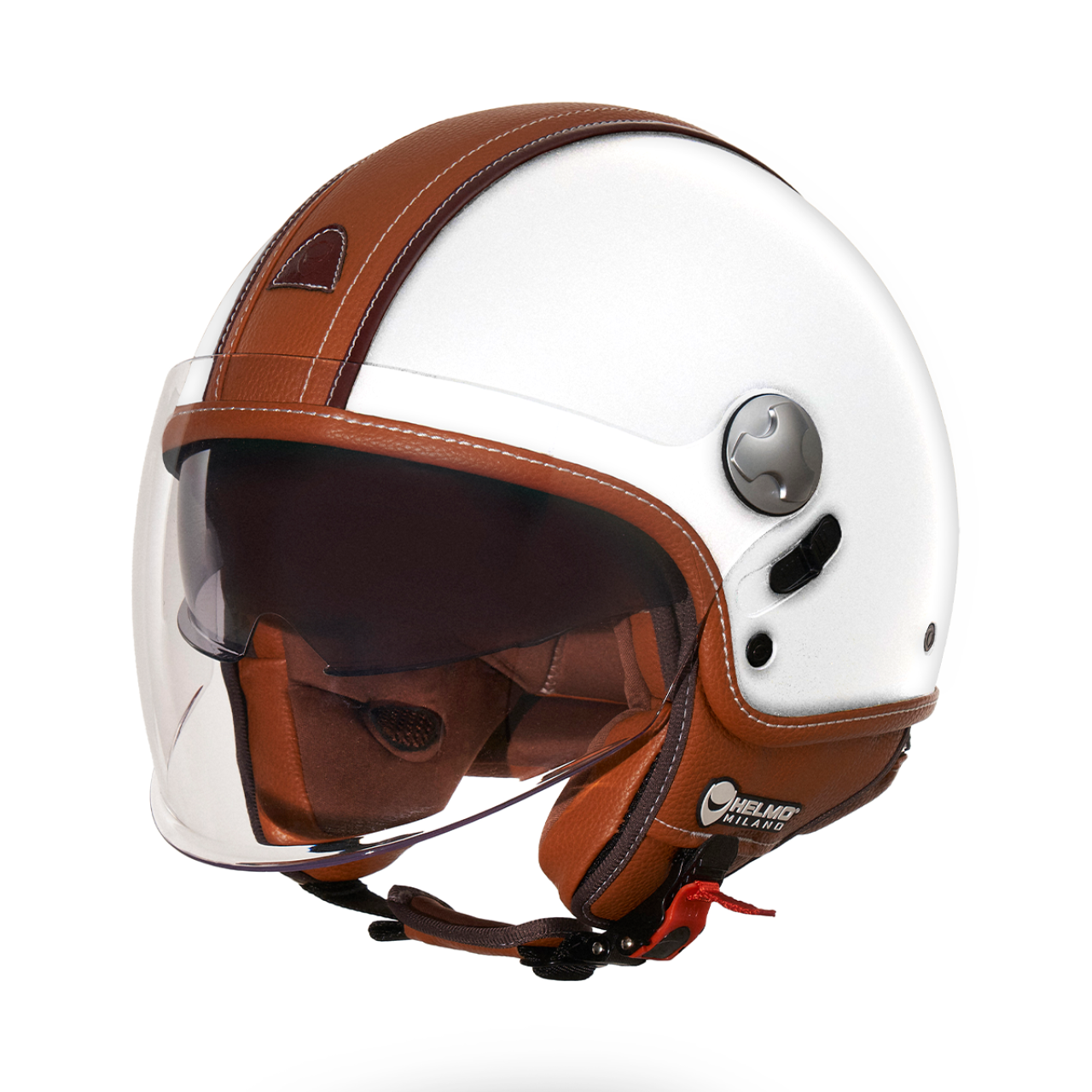 Helmo Milano Demi Jet PelleDura Premium, premium white, Vespa Helm, Helmo Milano Helm, Helme für Vespa, Leder Helme für Vespa, Leder Helme helmo milano, Rollerhelme, Vespa Qualität Helme, weißer Helm Vespa, Helm mit doppelt Visier, Helm mit Sonnen und Klares Visier, qualitative Rollerhelme, HJelmo Milano PelleDura, Vespa Helme ECE 22,06