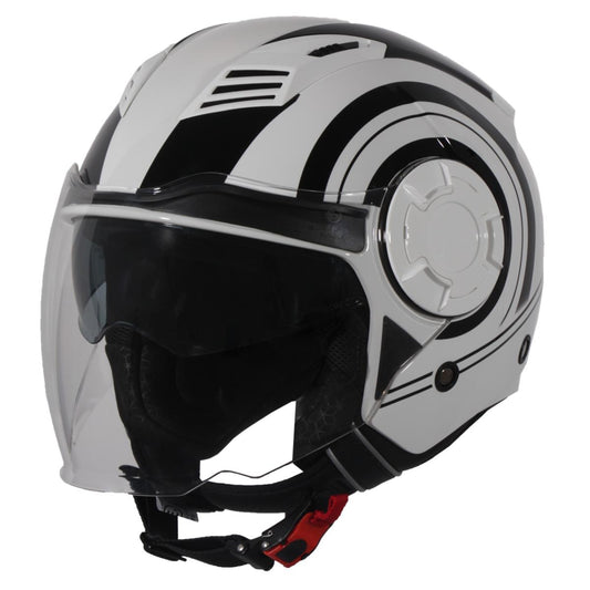 Jethelm Vito Isola glanz weiss/schwarz, Vito Helme, billige/günstige Vespa Helme, Vespa Helm, Motorradhelm günstig, Helm ECE 22-06, Motorradhelme mit Visier, Vespa Helme mit Sonnenvisier, Rollerhelme günstig mit zwei Visieren