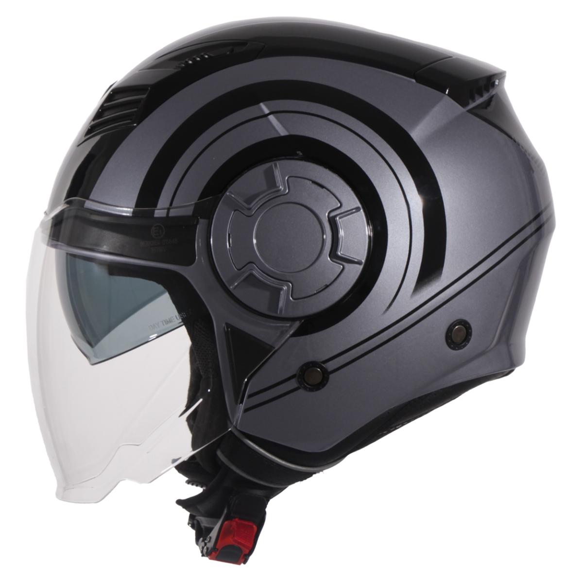 Jethelm Vito Isola glanz grau/schwarz, Vito Helme, billige/günstige Vespa Helme, Vespa Helm, Motorradhelm günstig, Helm ECE 22-06, Motorradhelme mit Visier, Vespa Helme mit Sonnenvisier, Rollerhelme günstig mit zwei Visieren