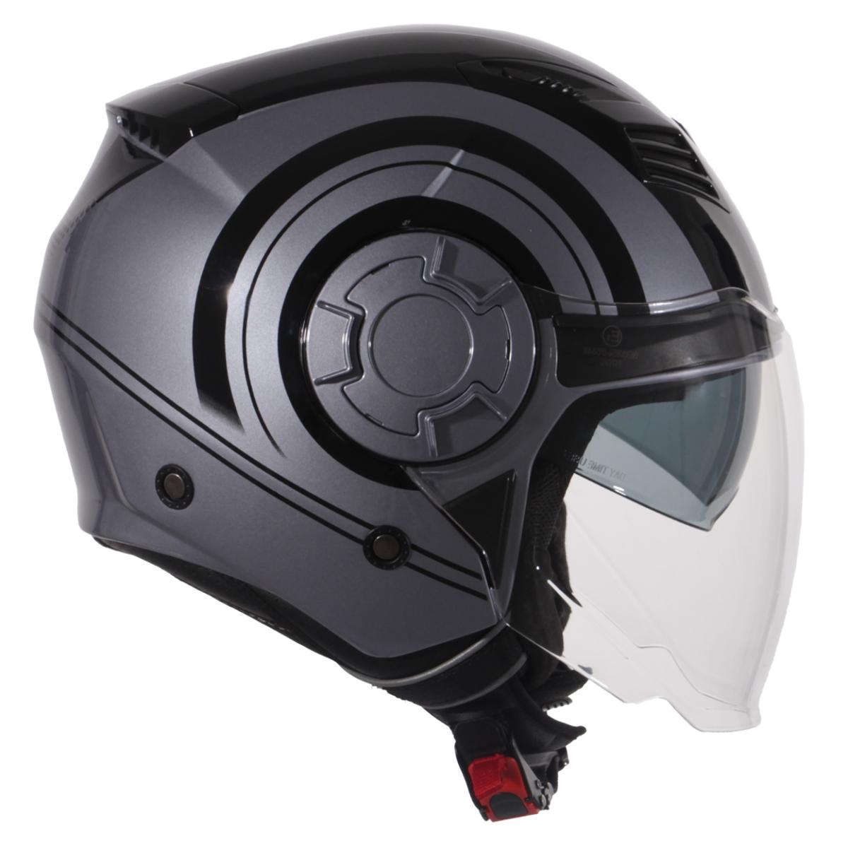 Jethelm Vito Isola glanz grau/schwarz, Vito Helme, billige/günstige Vespa Helme, Vespa Helm, Motorradhelm günstig, Helm ECE 22-06, Motorradhelme mit Visier, Vespa Helme mit Sonnenvisier, Rollerhelme günstig mit zwei Visieren