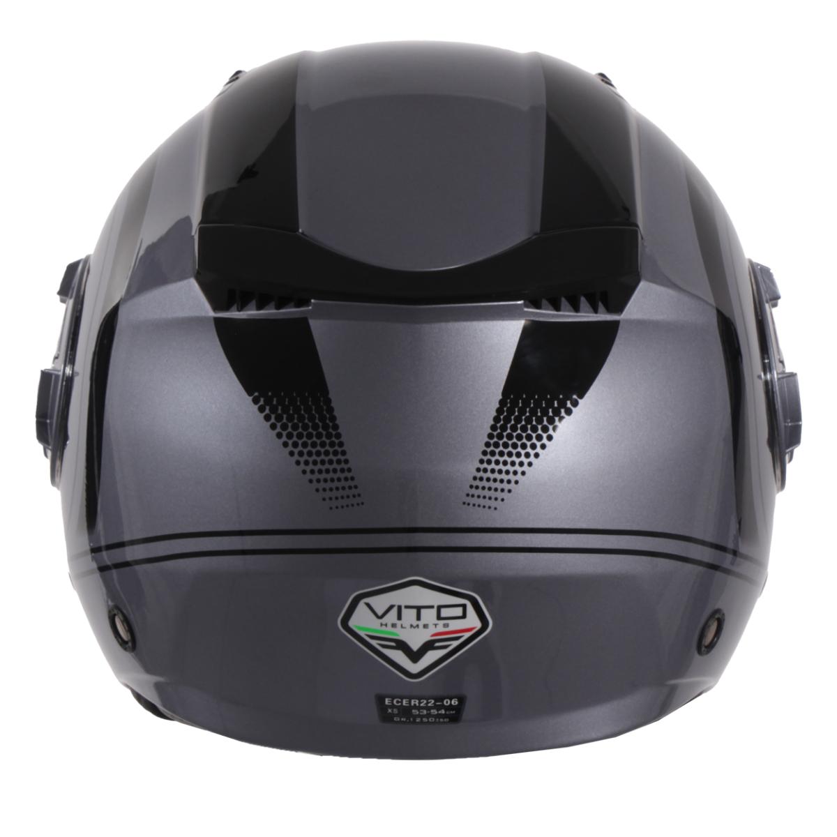 Jethelm Vito Isola glanz grau/schwarz, Vito Helme, billige/günstige Vespa Helme, Vespa Helm, Motorradhelm günstig, Helm ECE 22-06, Motorradhelme mit Visier, Vespa Helme mit Sonnenvisier, Rollerhelme günstig mit zwei Visieren