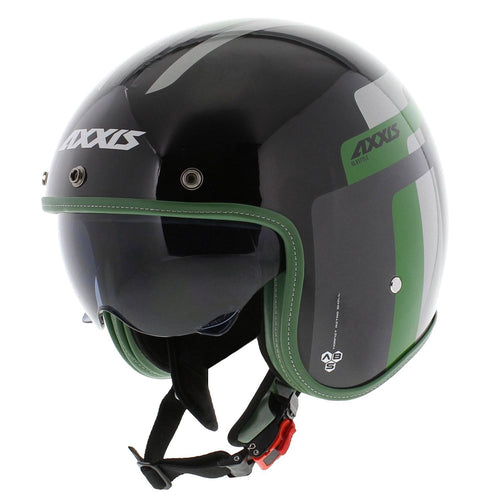 Axxis Jethelm, Hornet SV, Oldstyle, ABS, grün, glänzend, Vespa Helme, Grüner Vespa Helm, Axxis Helm grün, Helm mit Sonnenvisier, Vespa Helm mit Sonnenvisier 