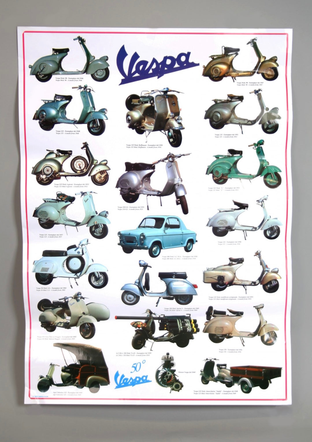 Vespa Poster Motiv: 50 Anniversary, Vespa Poster, vespa Merchandising, vespa merchandise, Vespa Zubehör, vespa bürozubehör, vespa heimausstatung, vespa Übersicht, vespa Ausstattung , vespa Geschenke, vespa Geschenkideen, vespa Schreibmaterial 
