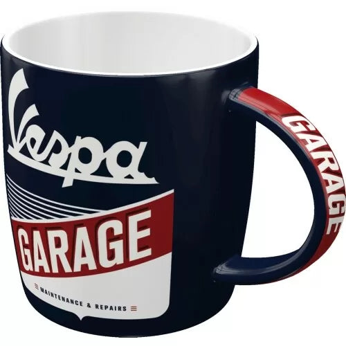 Vespa - Garage Tasse, Vespa Tasse, Vespa Garage Tasse, Vespa Tasse blau, blaue Tasse Vespa, blaue Tasse mit Vespa Motiv, günstige Vespa Tasse, Vespa Geschenk Ideen