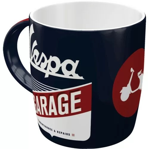 Vespa - Garage Tasse, Vespa Tasse, Vespa Garage Tasse, Vespa Tasse blau, blaue Tasse Vespa, blaue Tasse mit Vespa Motiv, günstige Vespa Tasse, Vespa Geschenk Ideen