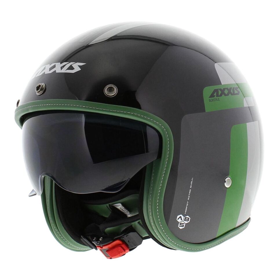 Axxis Jethelm, Hornet SV, Oldstyle, ABS, grün, glänzend, Vespa Helme, Grüner Vespa Helm, Axxis Helm grün, Helm mit Sonnenvisier, Vespa Helm mit Sonnenvisier 