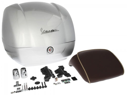 Top Case Kit Vespa (incl. Halteplatte), 36 l, silber, vespa Top Case silber, graues Top Case Set Vespa, Vespa Top Case grau, silbernes Vespa Top Case Set Vespa