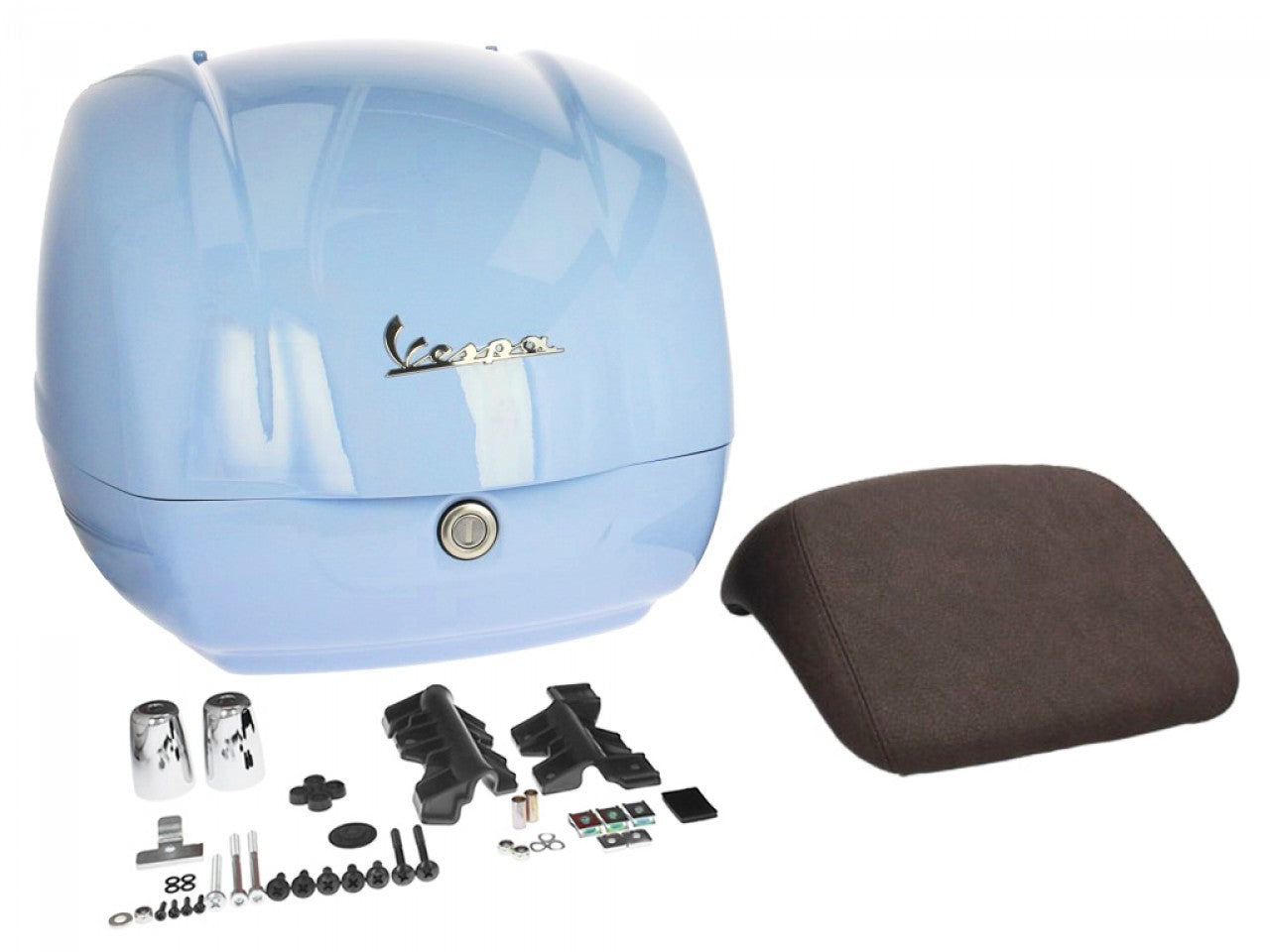 Top Case Kit Vespa (incl. Halteplatte), 36 l, blau, Top Case hellblau, hellblaues Top case Vespa, Vespa Top Case hellblau, hellblaues Vespa Top Case Set