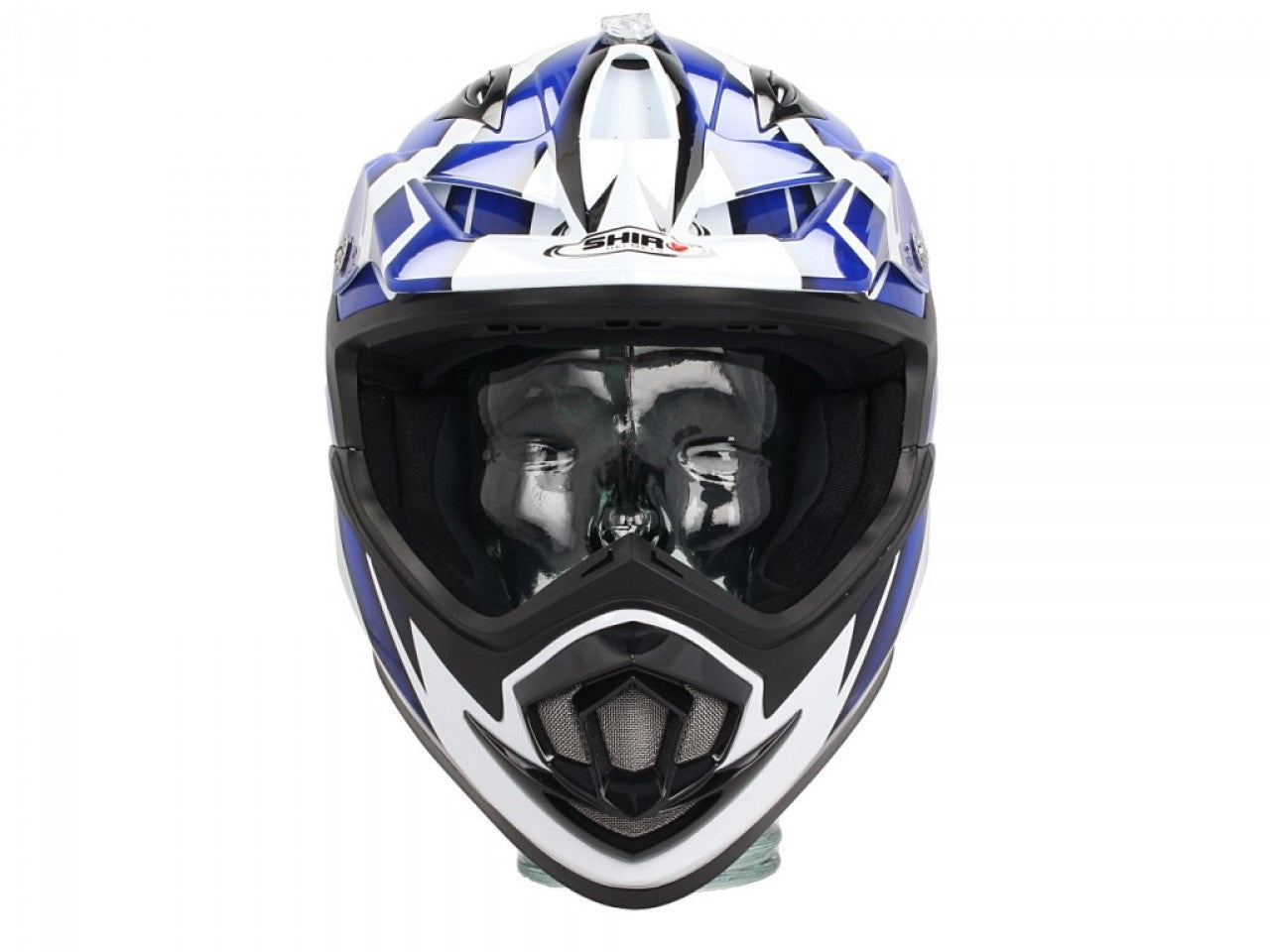 billige Rollerhelme, günstige rollerhelme, weiße günstige Klapphelme, Shiro Off Road Helm, MX734, Troy, ABS, weiß, blau, glänzend