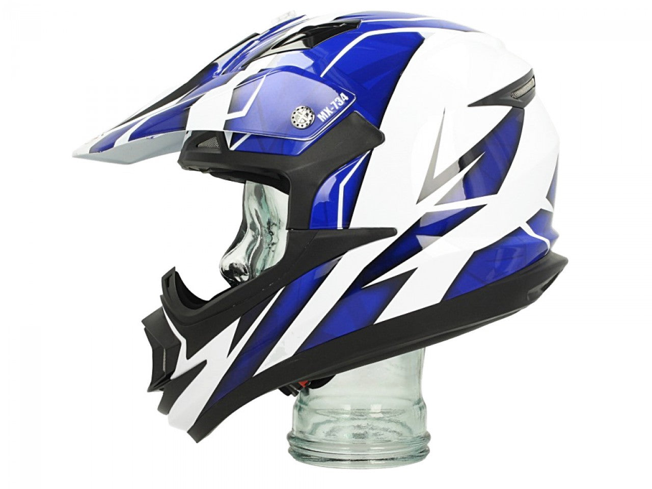 billige Rollerhelme, günstige rollerhelme, weiße günstige Klapphelme, Shiro Off Road Helm, MX734, Troy, ABS, weiß, blau, glänzend