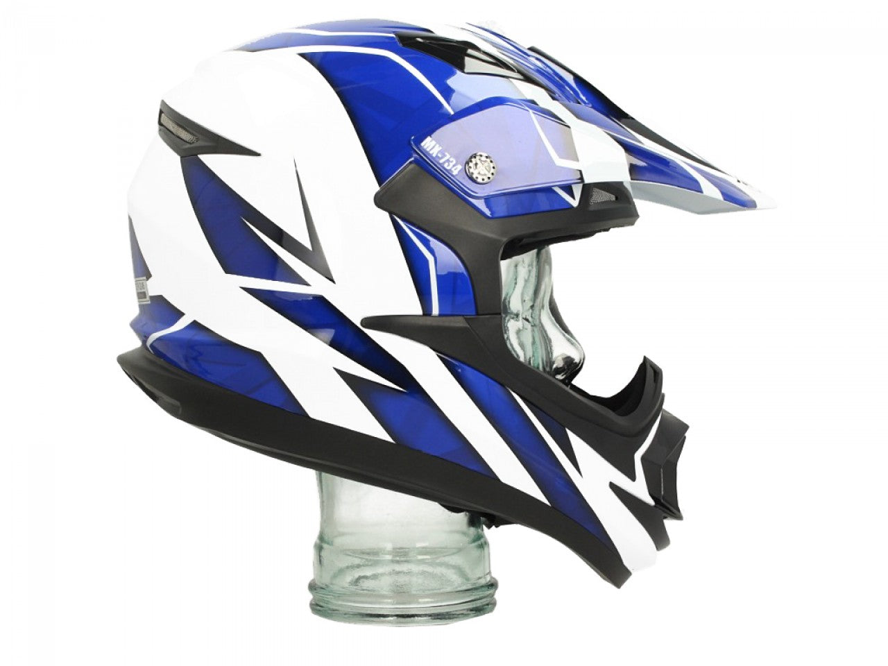 billige Rollerhelme, günstige rollerhelme, weiße günstige Klapphelme, Shiro Off Road Helm, MX734, Troy, ABS, weiß, blau, glänzend