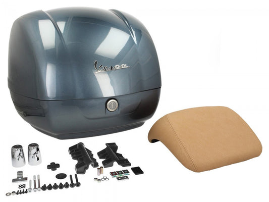 Top Case Kit Vespa (incl. Halteplatte), 36 l, grau GTS 300, grau Titanium, Vespa Top Case set grau, graues Vespa Top Case set, Top Case Set Vespa grau