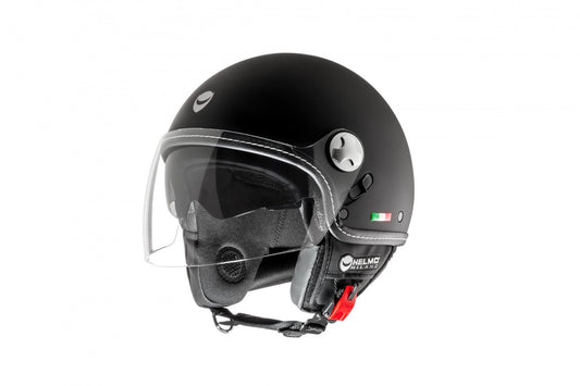 Helmo Milano Demi Jet, Eos, schwarz, matt für Vespa, Helmo Milano günstig Eos schwarz, Helmo Milano Helme mit langem Visier, Helmo Milano Helme, EOS Vespa Helme, schlichte Vespa Helme mit langem klaren Visier