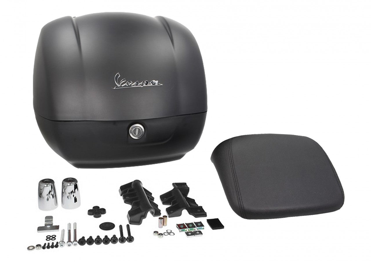 Top Case Kit Vespa (incl. Halteplatte), 36 l, schwarz matt, schwarzes Top Case Set Vespa, Vespa Top case Set, Vespa Top Case schwarz matt