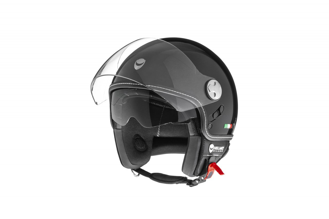 Helmo Milano Demi Jet, Eos, schwarz für Vespa, Vespa Helme günstig/reduziert, Helmo Milano günstig Eos schwarz, Helmo Milano Helme mit langem Visier, Helmo Milano Helme, EOS Vespa Helme, schlichte Vespa Helme mit langem klaren Visier