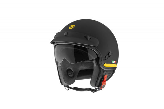 Helmo Milano Jethelm, FuoriPorta, schwarz, gelb, matt, Helmo Milano Helme mit Sonnenblende, Helmo Milano Helm schwarz/gelb, schwarz gelber Helmo Milano Helm, Helmo Milano Fuori Porta