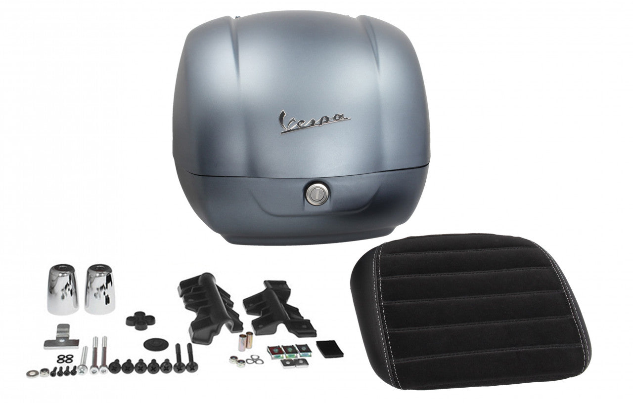 Top Case Kit Vespa (incl. Halteplatte), 36 l, grau, Vespa Top Case set grau, graues Vespa Top Case set, Top Case Set Vespa grau