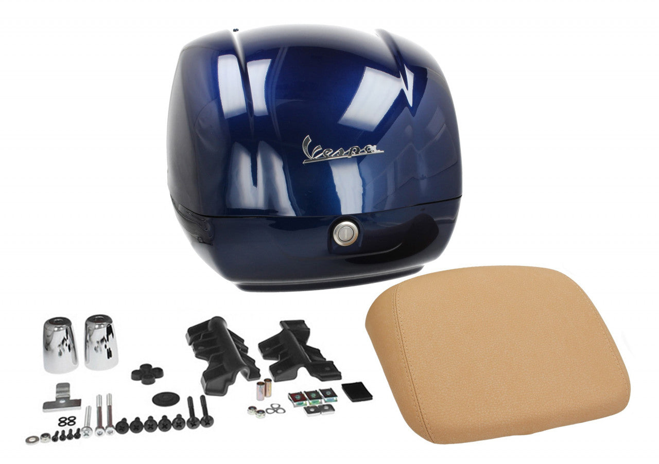 Top Case Kit Vespa (incl. Halteplatte), blau, vespa Top Case dunkelblau, Top Case Vespa Set, Vespa Top Case set dunkelblau glanz