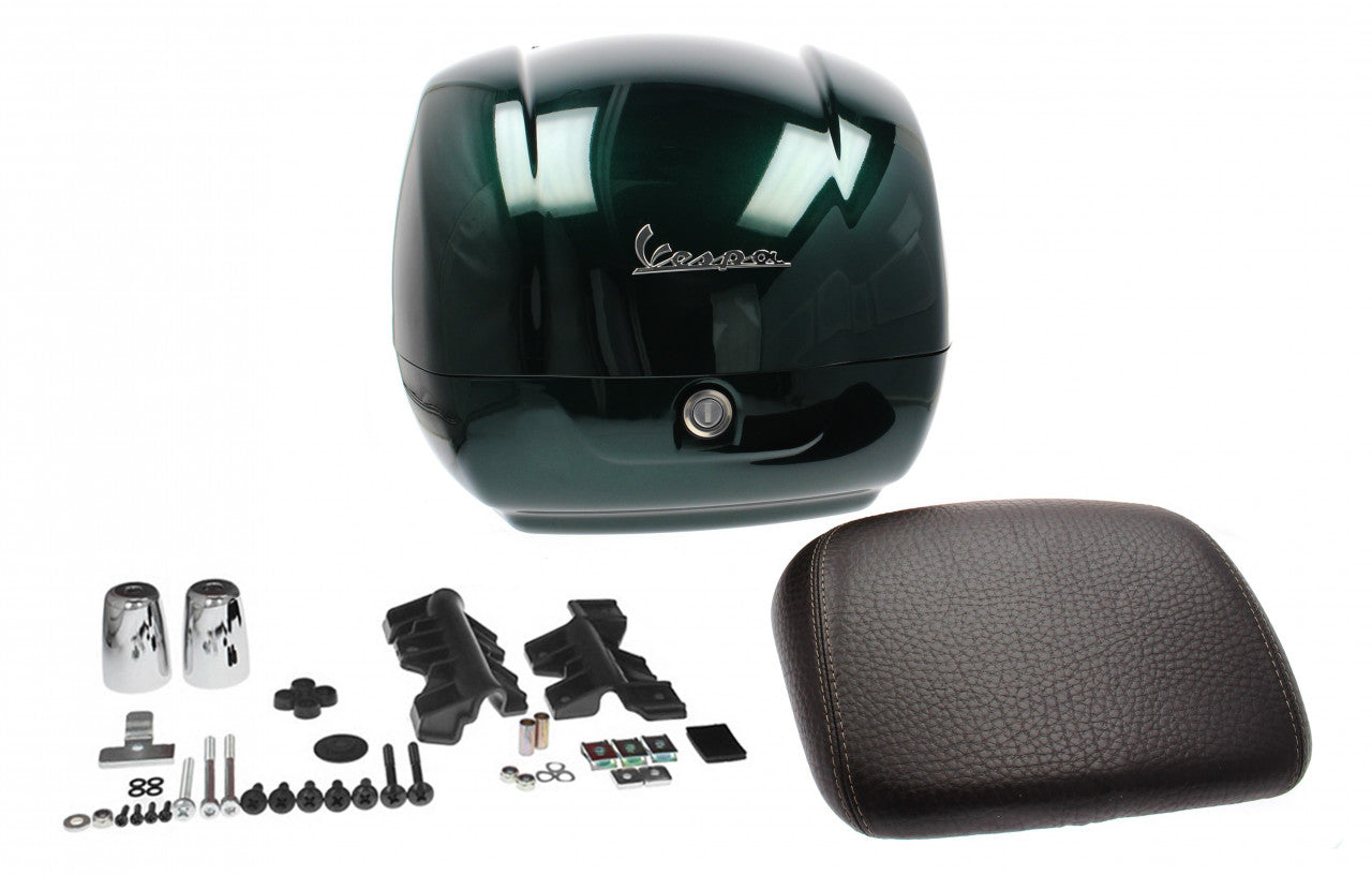 Top Case Kit Vespa (incl. Halteplatte), 36 l, grün metallisiert, grünes Vespa Top Case, Top case vespa, Vespa Top Case Set grün, grünes Vespa top Case set