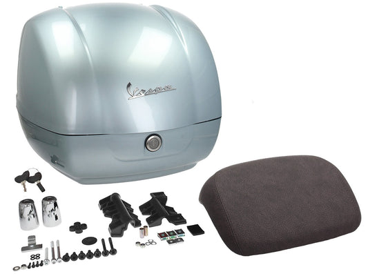 Top Case Kit Vespa (incl. Halteplatte), 36 l, grau metallic, grau Titanium, Vespa Top Case set grau, graues Vespa Top Case set, Top Case Set Vespa grau