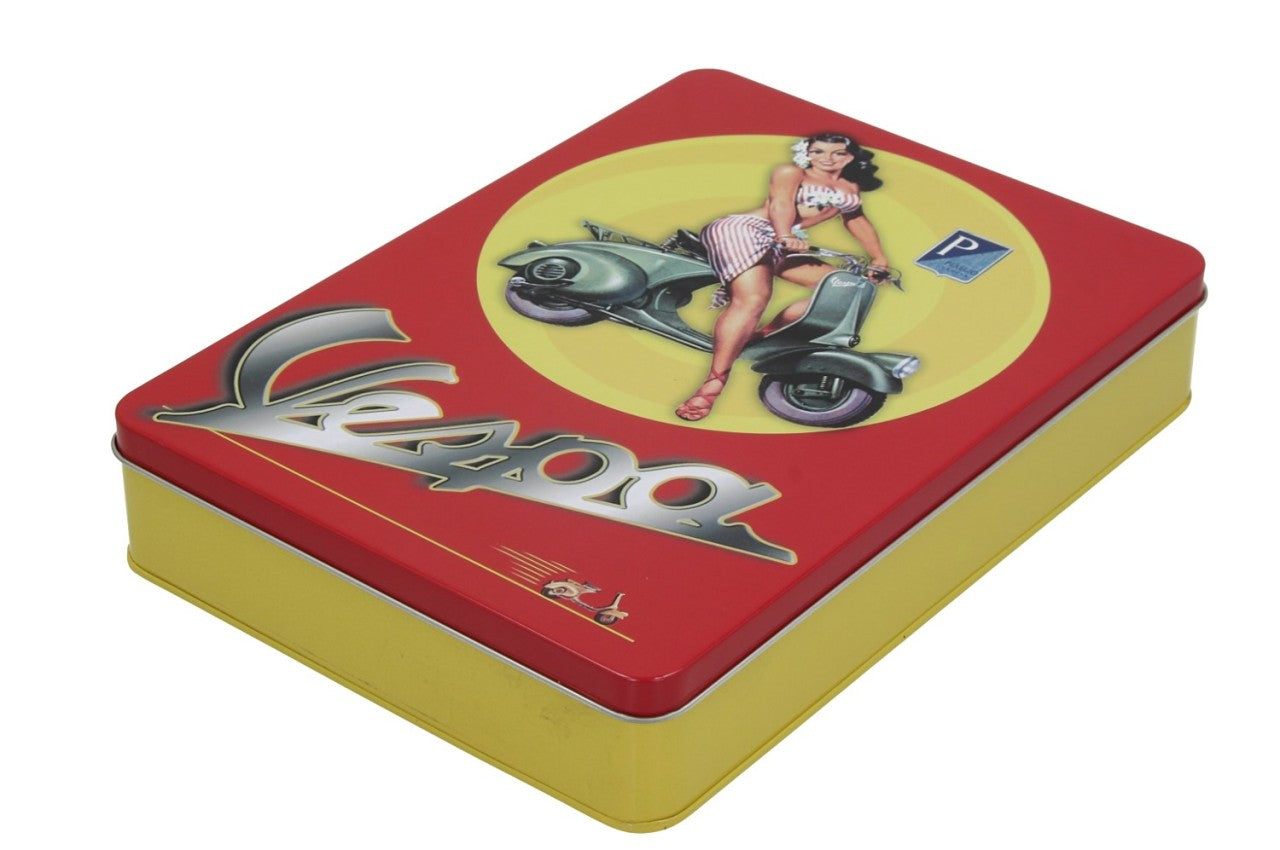Vespa Blechdose rot, Motiv: Pin up