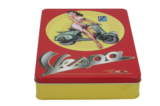 Vespa Blechdose rot, Motiv: Pin up