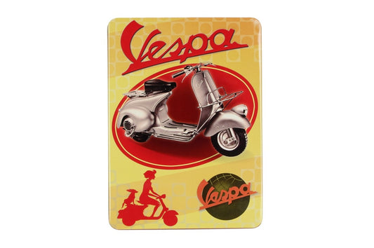 Vespa Blechdose, gelb, Vespa Merchandising, Vespa Box, Vespa Dose, Vespa Geschenk, Vespa Büromaterial, Vespa Bürobedarf, Vespa Blechdose gelb