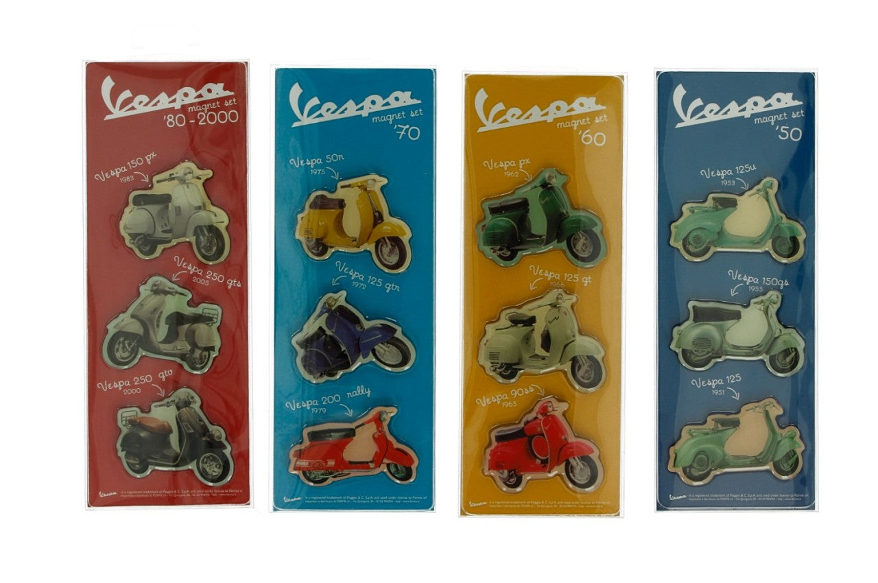 Vespa Magnete 1950-2000 , Vespamagnete für den Kühlschrank bunt