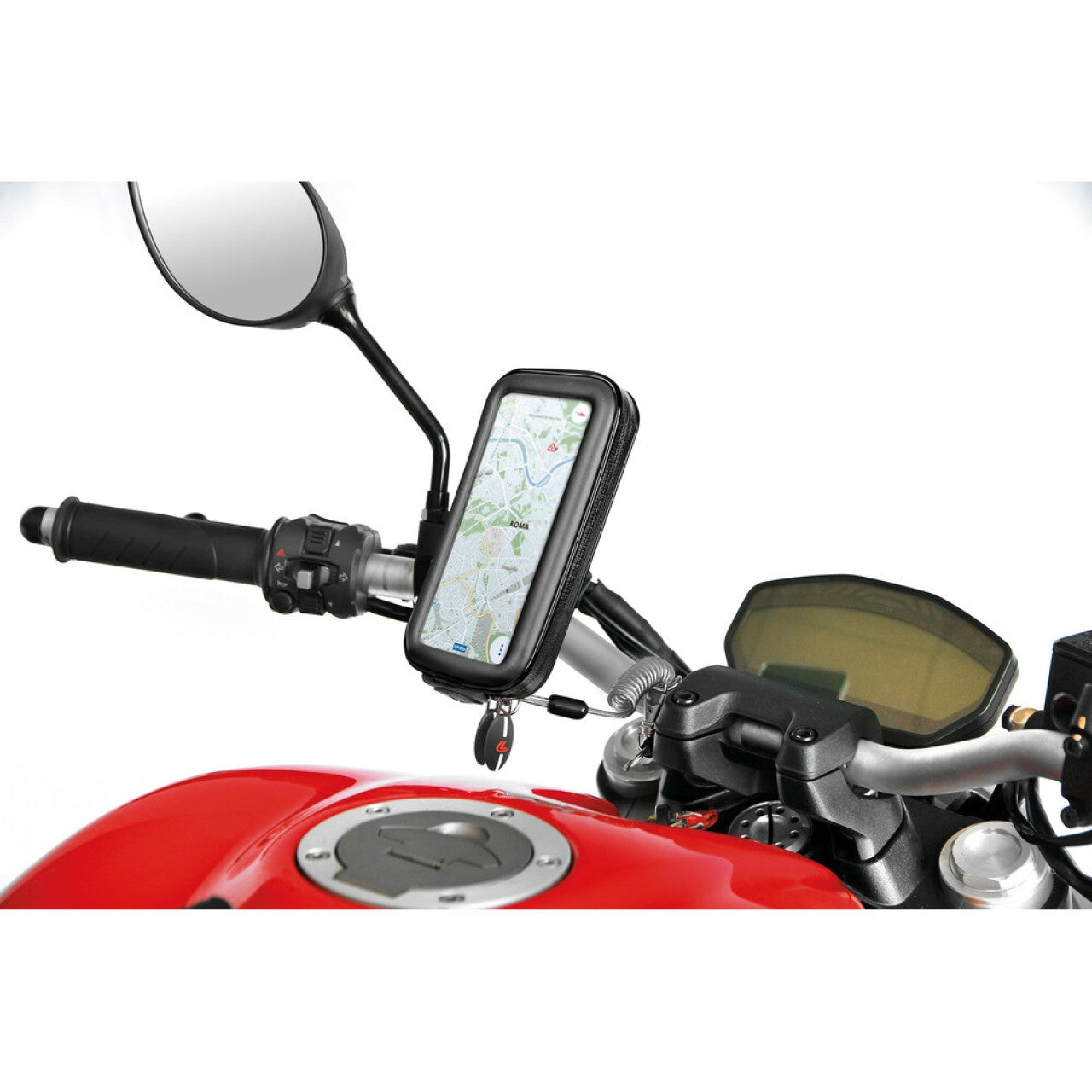 OptiLine Titan Tasche für Smartphone Handyhalterung Motorrad, universell XL, Motorrad Handyhalterung, Fahrrad Handyhalterung, Handyhalterung Optiline, Vespa Handyhalterung, Vespa Musik hören, während Vespa fahren telefonieren