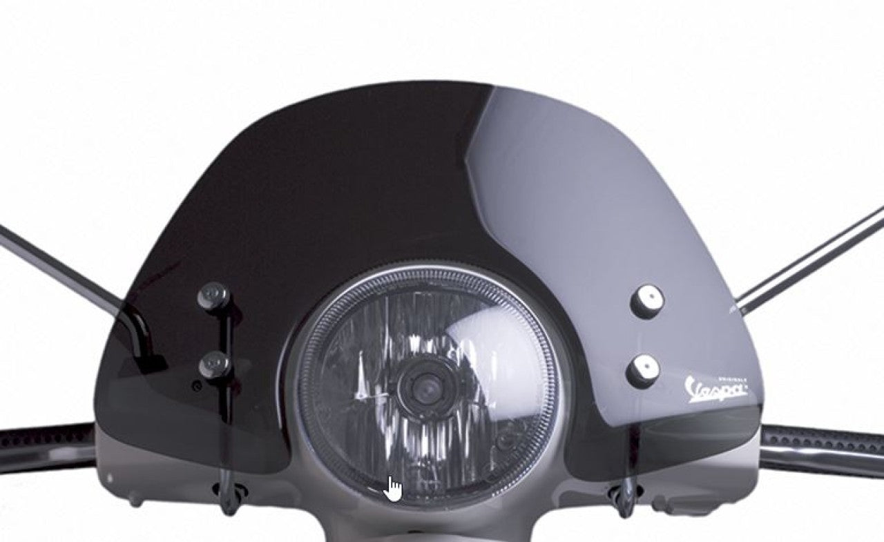 Windschutzscheibe klein mit Halterung, getönt, Windschutzscheibe Vespa, vespa Witterungsschutz, Windschutz, Wetterschutz vespa, vespa regenschutz, Vespa Sonnenschutz, vespa bei allen Witterungen