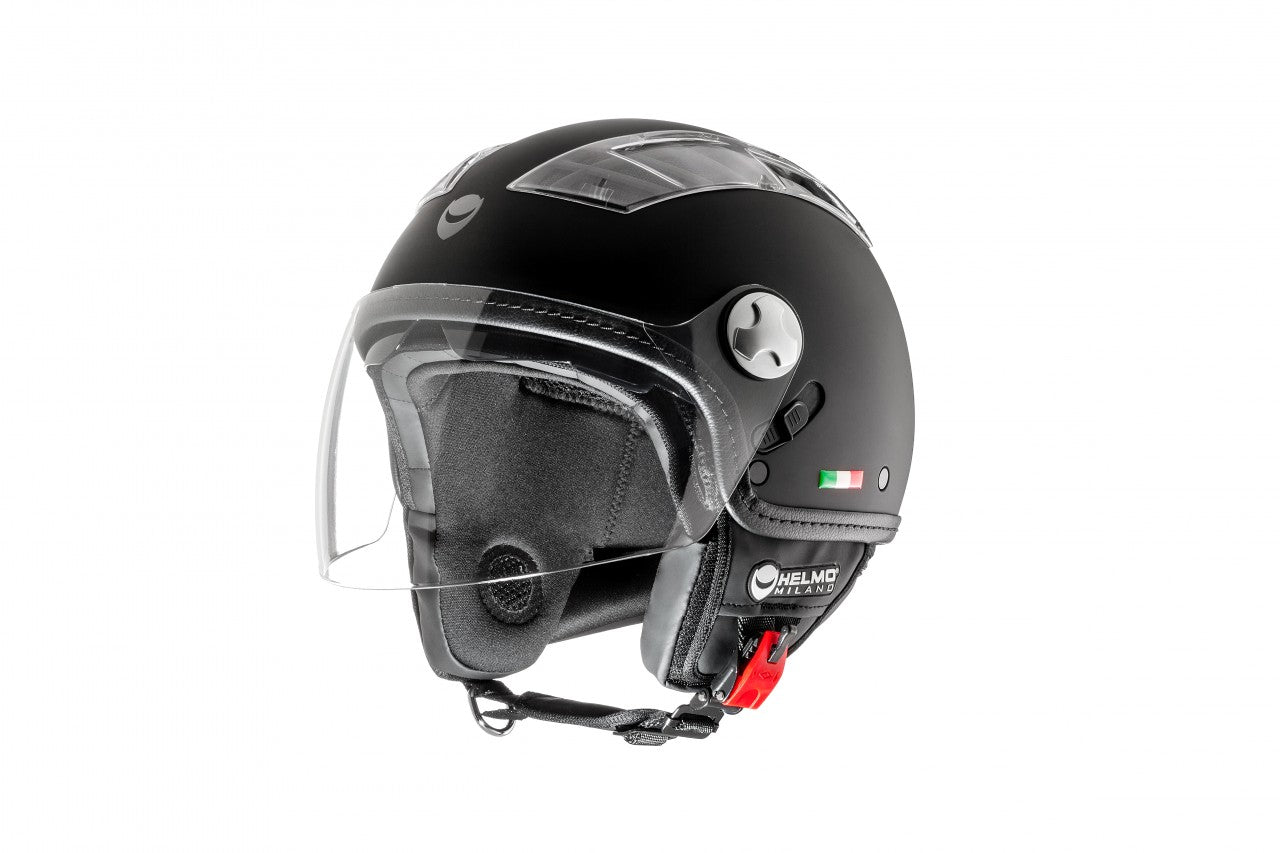 Helmo Milano Demi Jet Turbine Rubber Black , Helmo Milano Helm Schwarz , Rollerhelm Schwarz , Vespa Helm Schwarz, Helmo Milano Helm mit Visieren, Helmo Milano Helm mit Sonnenblende, Helmo Milano Helm mit langem Visier, Helmo Milano Helm mit zwei Visieren