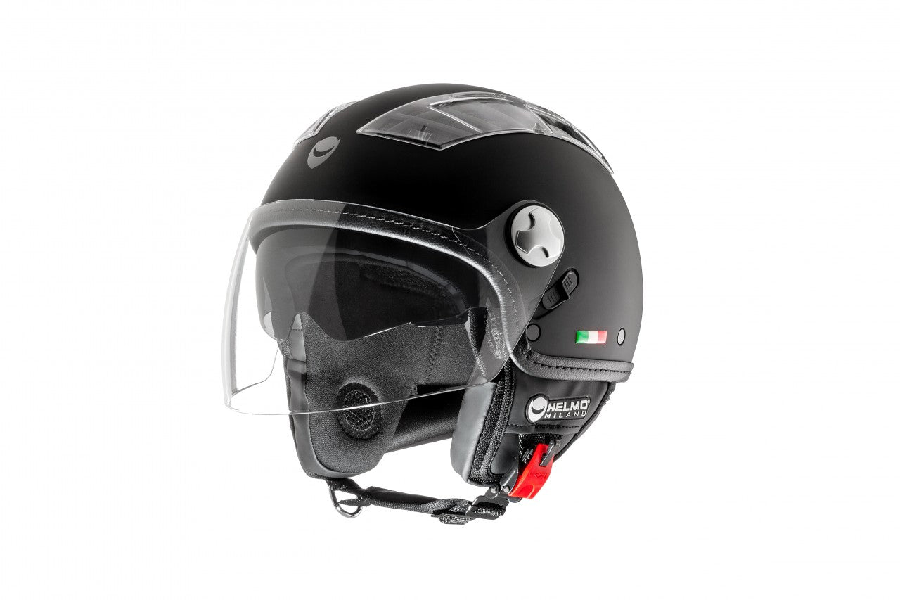 Helmo Milano Demi Jet Turbine Rubber Black , Helmo Milano Helm Schwarz , Rollerhelm Schwarz , Vespa Helm Schwarz, Helmo Milano Helm mit Visieren, Helmo Milano Helm mit Sonnenblende, Helmo Milano Helm mit langem Visier, Helmo Milano Helm mit zwei Visieren