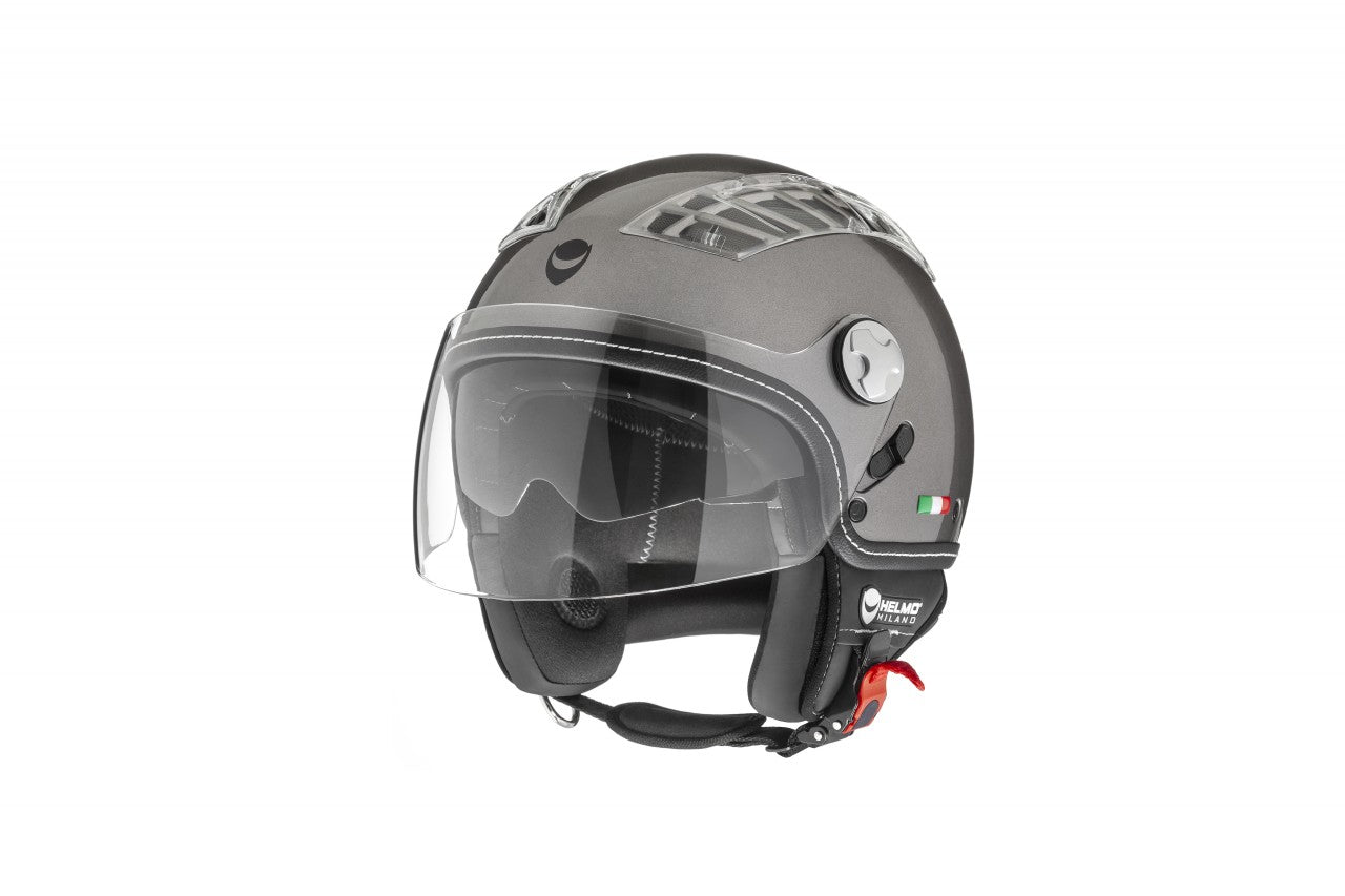 Helmo Milano Demi Jet Turbine Grey Metallic : Vespa Helm Grau : Graue Vespa Helm : Rollerhelm Grau : Helmo Milano Helm, günstige schöne Rollerhelme, Helmo Milano günstig mit Visier , Helmo Milano Helm mit Sonnenblende, Helmo Milano Helm mit langem Visier, Helmo Milano Helm mit zwei Visieren