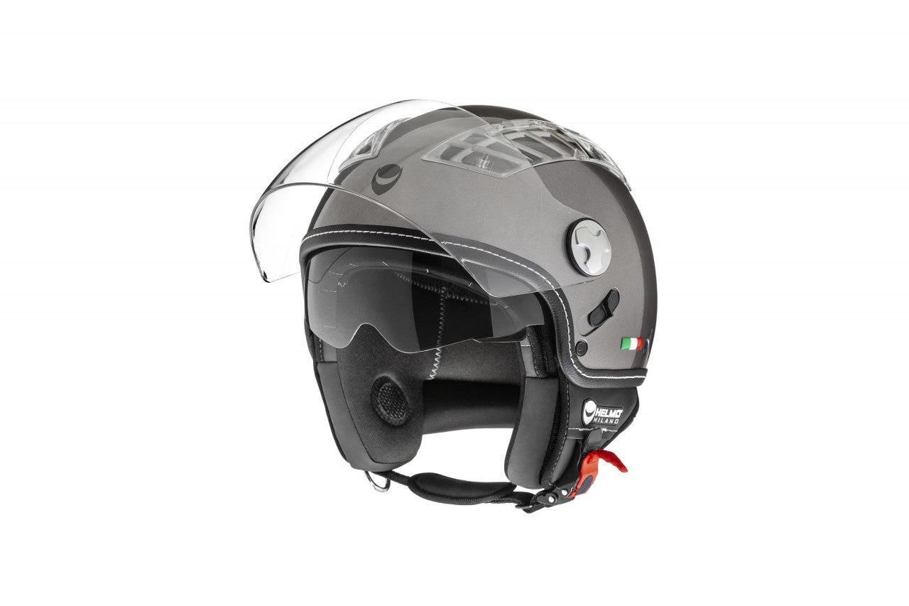 Helmo Milano Demi Jet Turbine Grey Metallic : Vespa Helm Grau : Graue Vespa Helm : Rollerhelm Grau : Helmo Milano Helm,  günstige schöne Rollerhelme, Helmo Milano günstig mit Visier, Helmo Milano Helm mit Sonnenblende, Helmo Milano Helm mit langem Visier, Helmo Milano Helm mit zwei Visieren