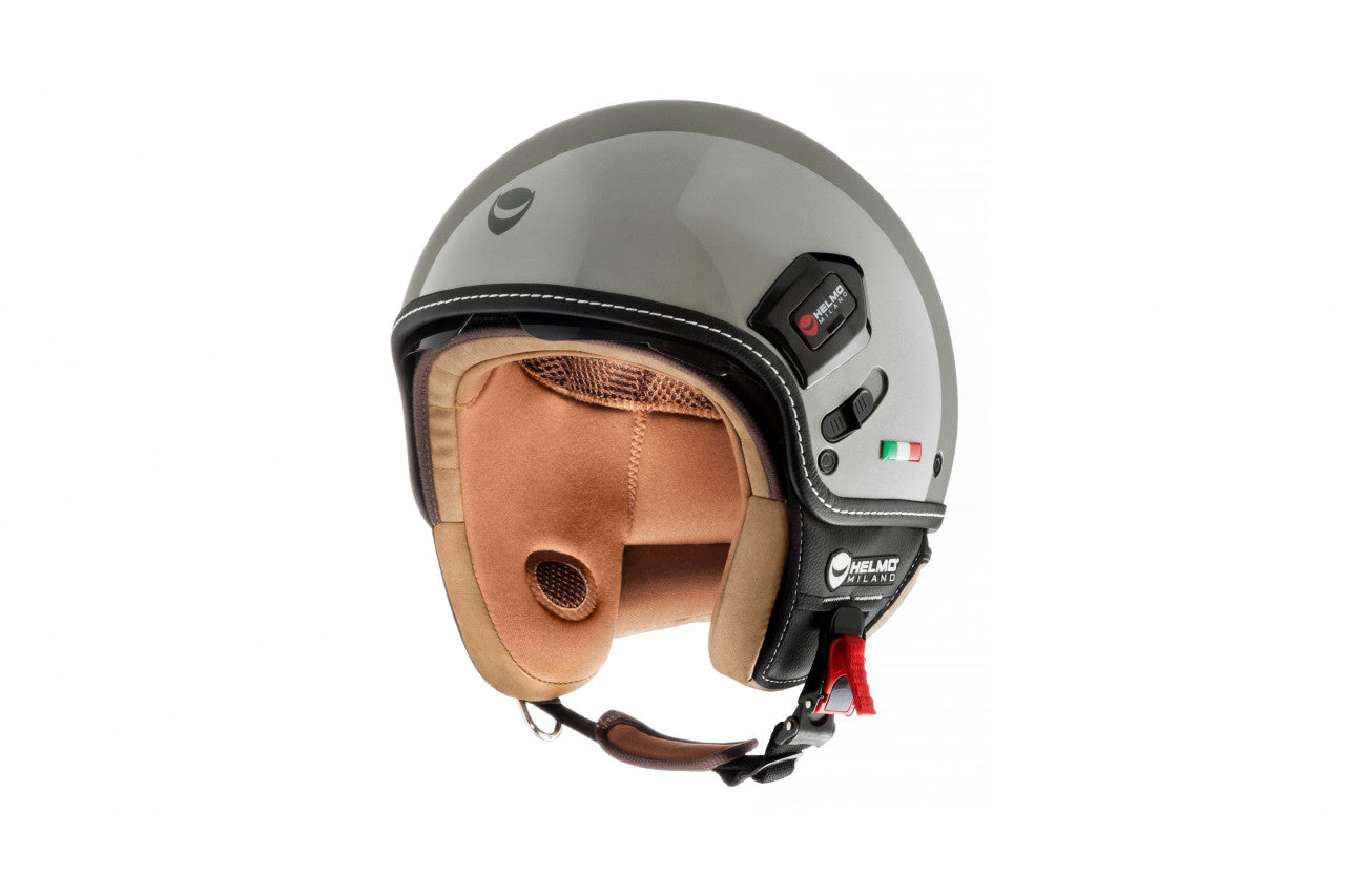 Helmo Milano Demi Jet, Puro Premium Glossy Medium Grey, helmo Milano Helm Grau scheinend, Vespa Helm grau , Rollerhelm grau , Helm mit Visier, Helmo Milano Helme mit Sonnenblende, Helmo Milano Helme braun, braune Vespa Helme, schlichte Vespa Helme mit Sonnenvisier, Sonnenvisier