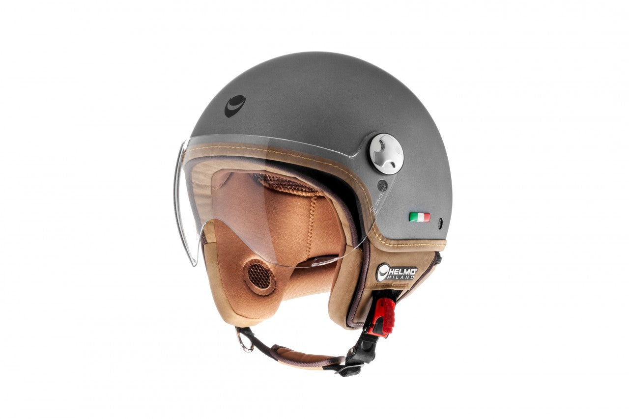 Helmo Milano Demi Jet, VaPensiero anthrazit Rubber Anthracite , Helmo Milano Helm , Rollerhelm , Vespa Helm,  Helmo Milano, Helmo Milano Helme mit langem Visier, Helmo Milano Helme mit langem klarem Visier, Helmo Milano Va Pensiero