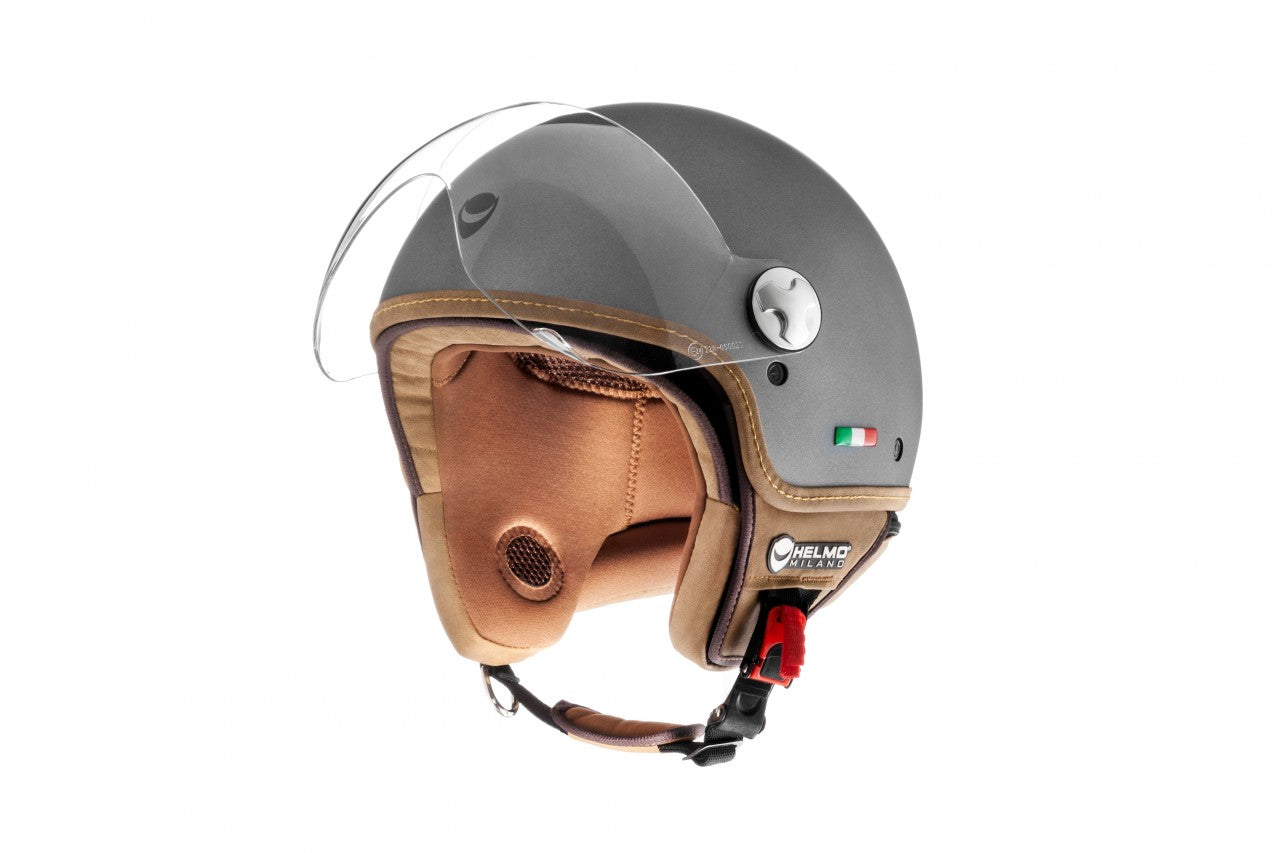 Helmo Milano Demi Jet, VaPensiero anthrazit Rubber Anthracite , Helmo Milano Helm , Rollerhelm , Vespa Helm,  Helmo Milano, Helmo Milano Helme mit langem Visier, Helmo Milano Helme mit langem klarem Visier, Helmo Milano Va Pensiero