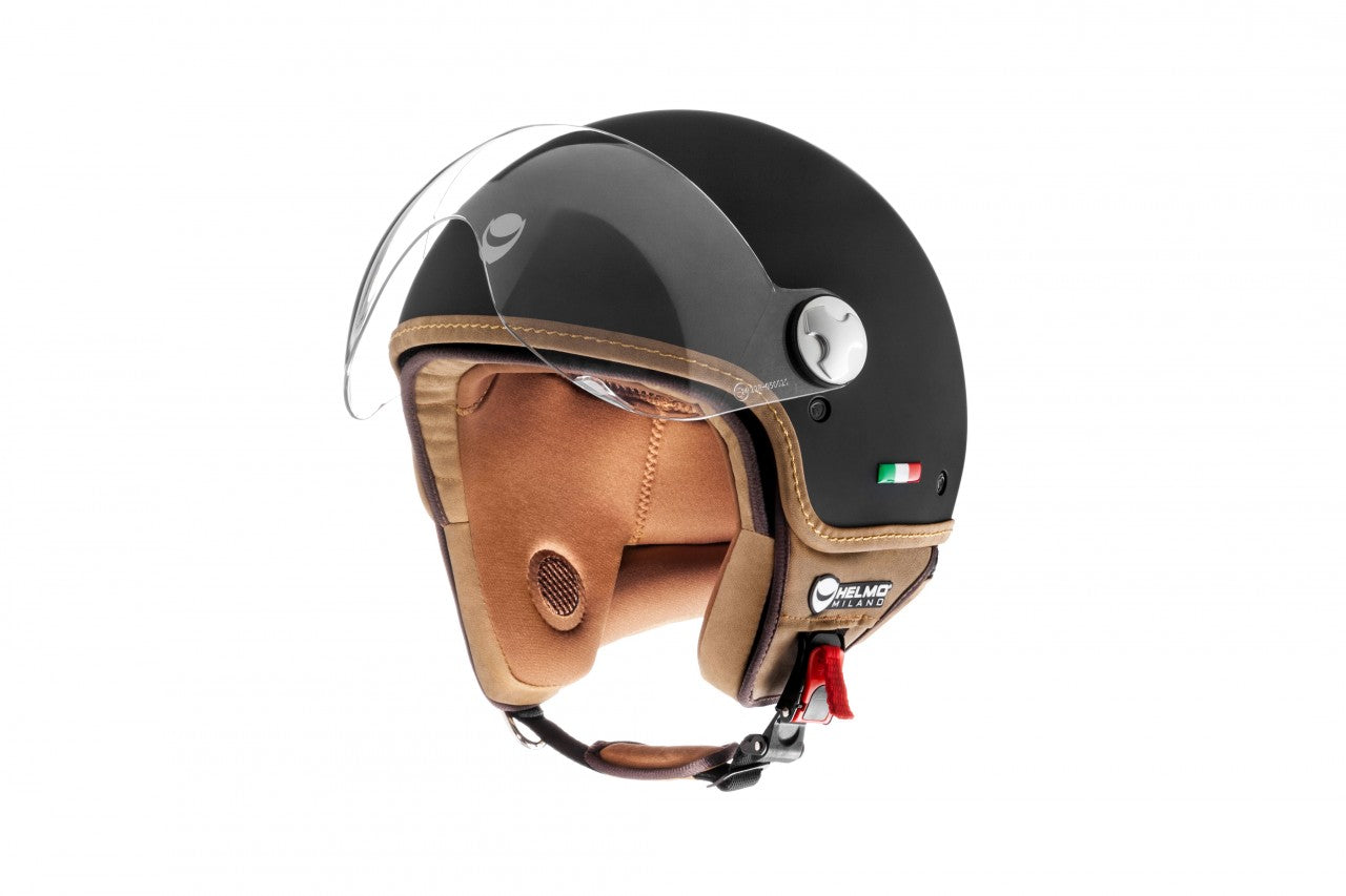 Helmo Milano Demi Jet, VaPensiero Rubber Black , Vespa Helm Schwarz , Helmo Milano Helm Schwarz , Rollerhelm schwarz, Helmo Milano, Helmo Milano Helme mit langem Visier, Helmo Milano Helme mit langem klarem Visier, Helmo Milano Va Pensiero 