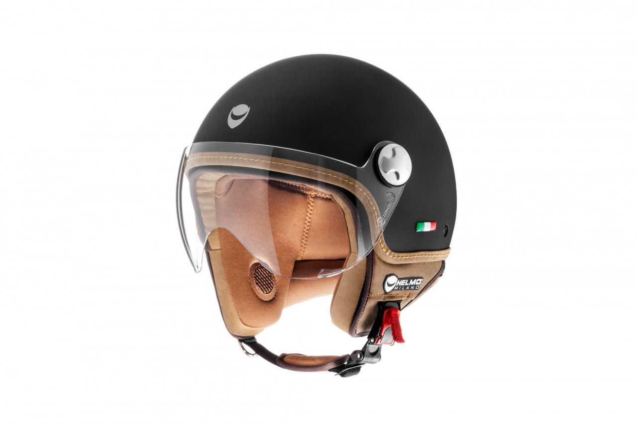 Helmo Milano Demi Jet, VaPensiero Rubber Black , Vespa Helm Schwarz , Helmo Milano Helm Schwarz , Rollerhelm schwarz,  Helmo Milano, Helmo Milano Helme mit langem Visier, Helmo Milano Helme mit langem klarem Visier, Helmo Milano Va Pensiero