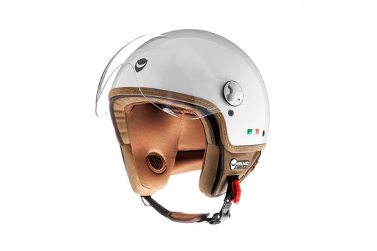 Helmo Milano Demi Jet, VaPensiero Pearl White , Vespahelm Weiß , Rollerhelm Weiß, Helmo Milano helm weiß,  Helmo Milano, Helmo Milano Helme mit langem Visier, Helmo Milano Helme mit langem klarem Visier, Helmo Milano Va Pensiero