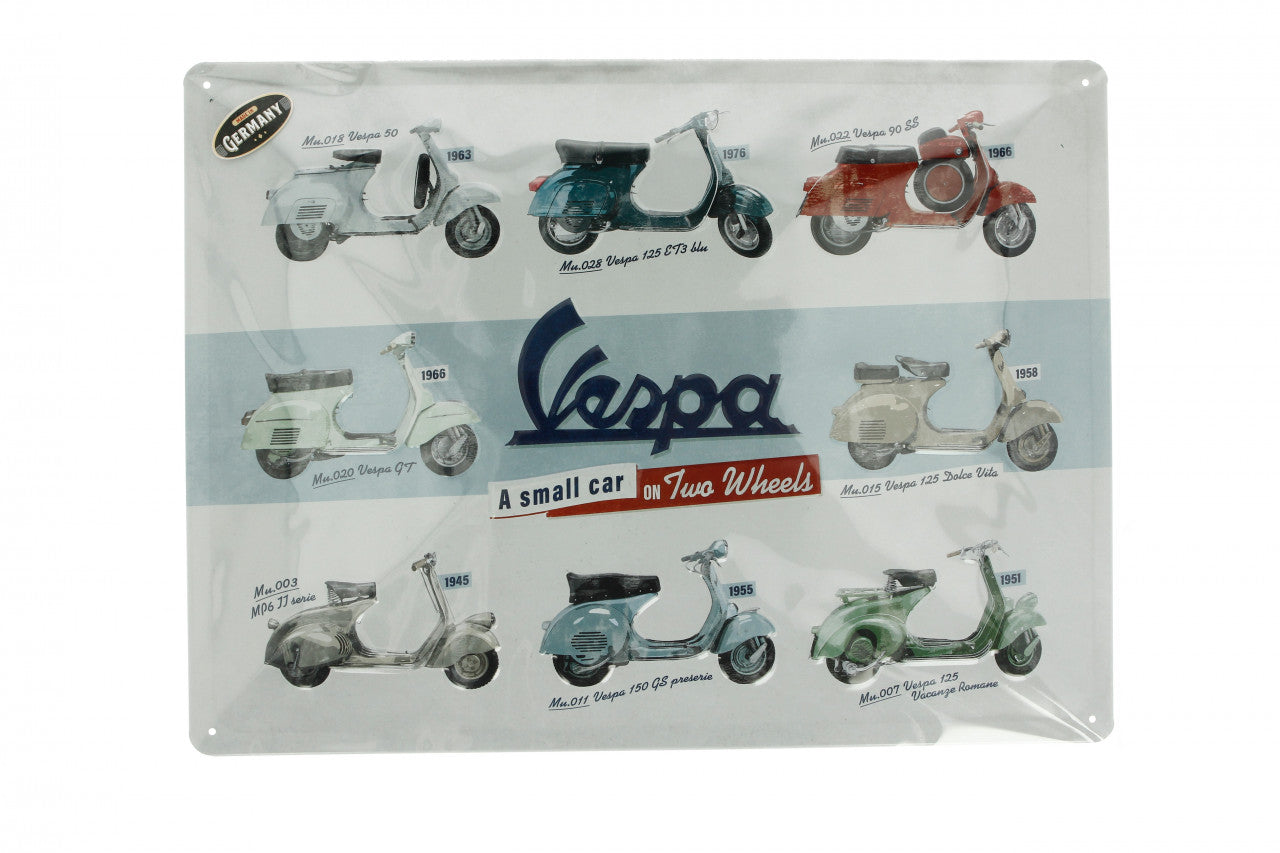 Vespa Metallschild Vespa model chart